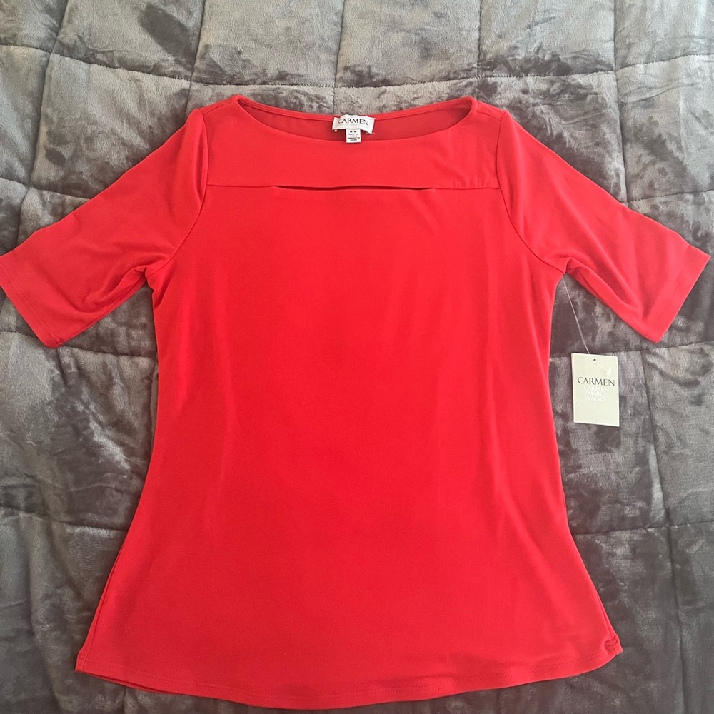 Carmen red front slit blouse NWT
